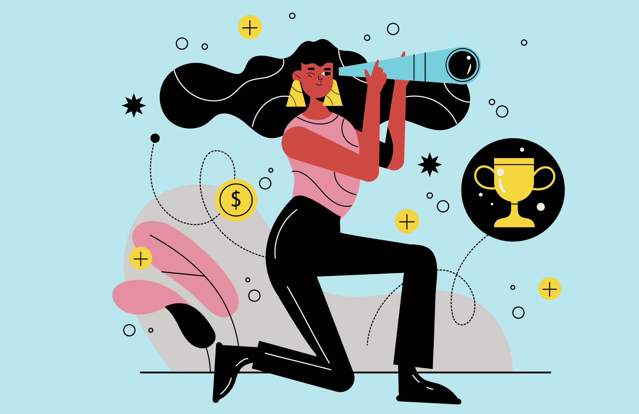 Ilustra&ccedil;&atilde;o de uma mulher usando um bin&oacute;culo.